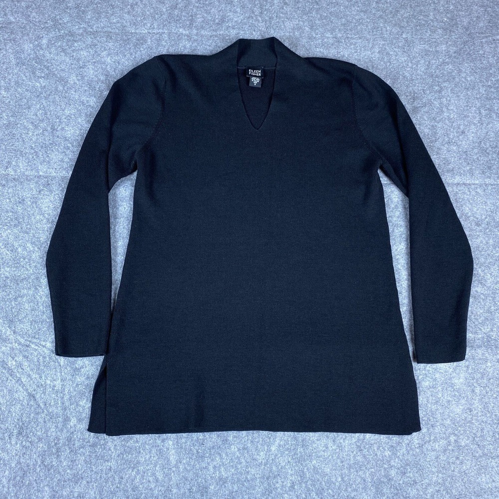 Eileen Fisher Shirt Womens Small Black Wool Career Casual‎ Tunic
